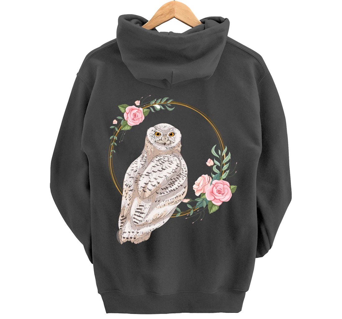 Flower Roses Animal Lover Gift Wise Bird Floral Owl Pullover Hoodie