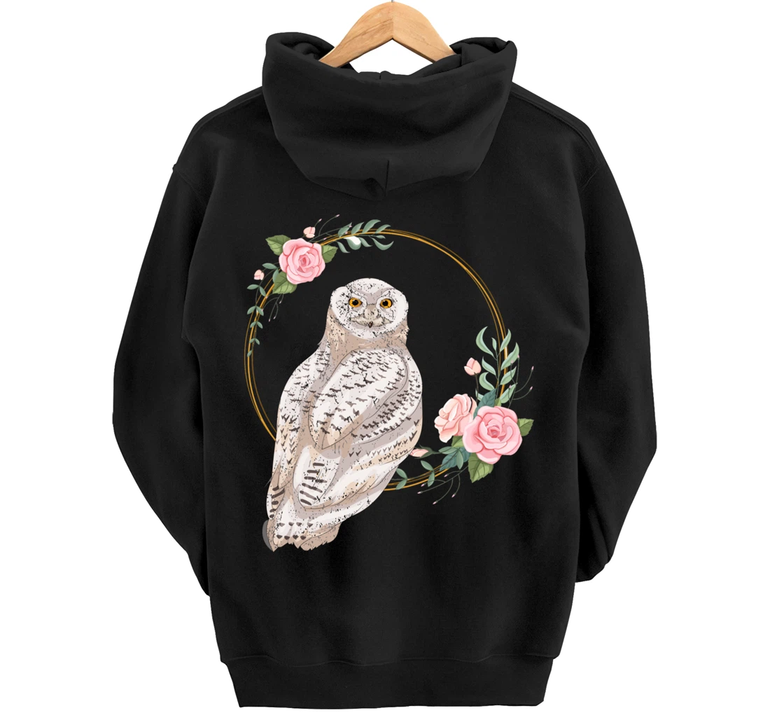 Flower Roses Animal Lover Gift Wise Bird Floral Owl Pullover Hoodie