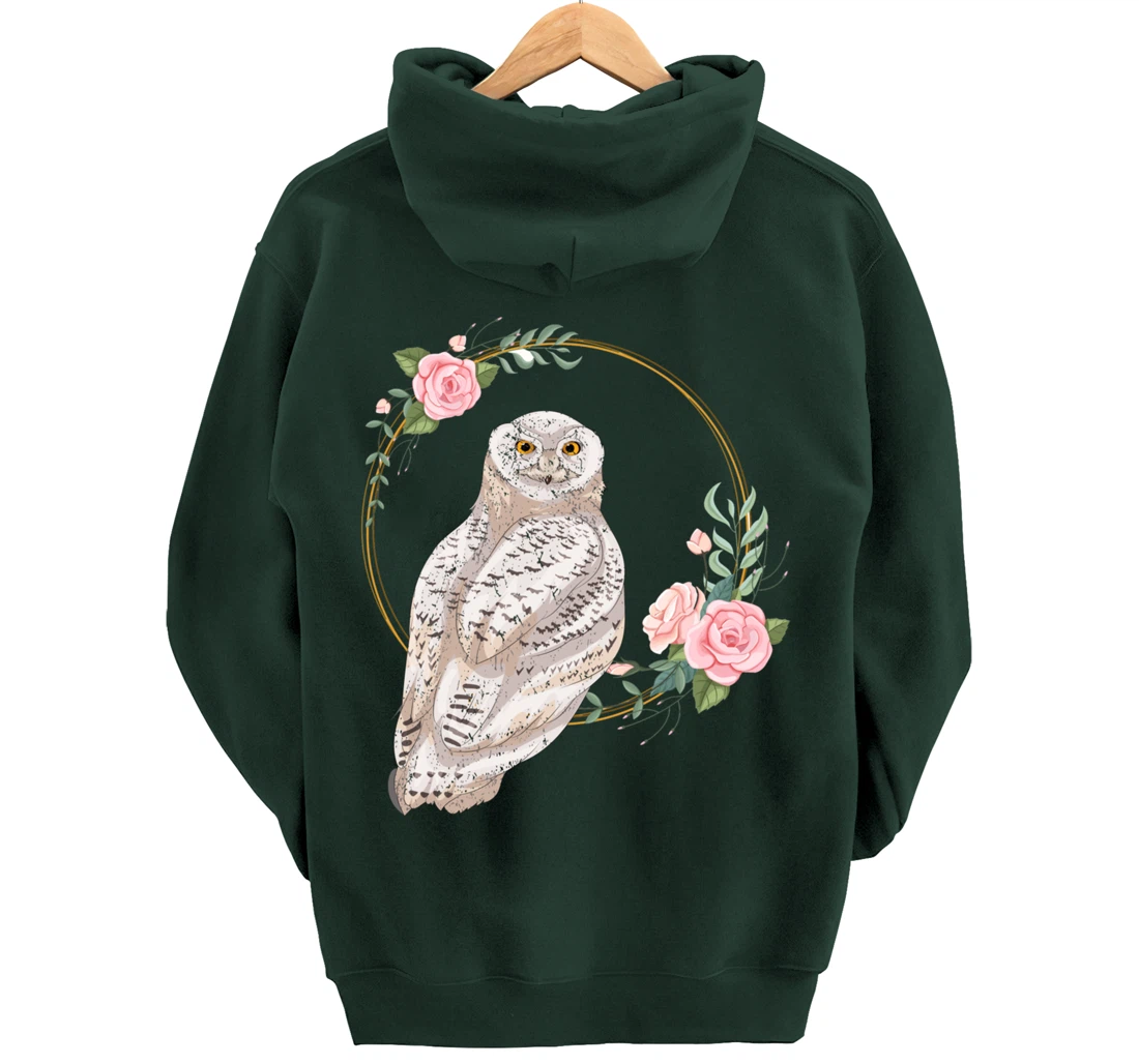 Flower Roses Animal Lover Gift Wise Bird Floral Owl Pullover Hoodie