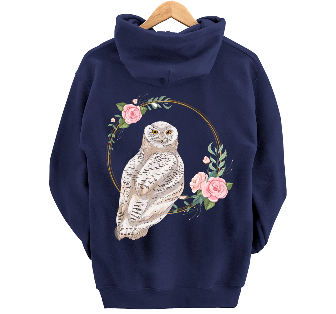 Flower Roses Animal Lover Gift Wise Bird Floral Owl Pullover Hoodie