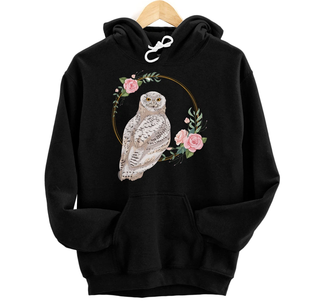 Flower Roses Animal Lover Gift Wise Bird Floral Owl Pullover Hoodie