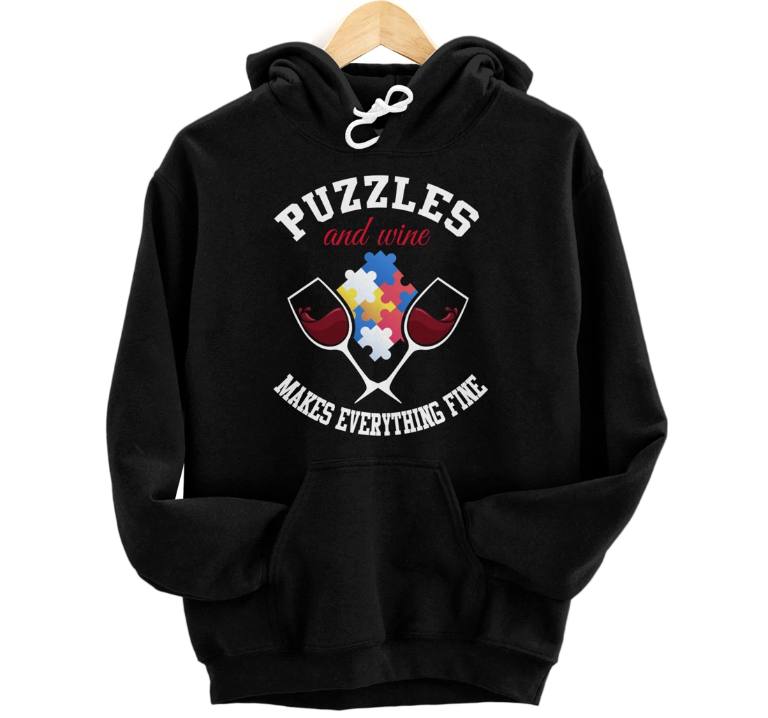 Jigsaw Puzzle Shirt Wine Lover Puzzleologist Puzzle Lover Pullover Hoodie