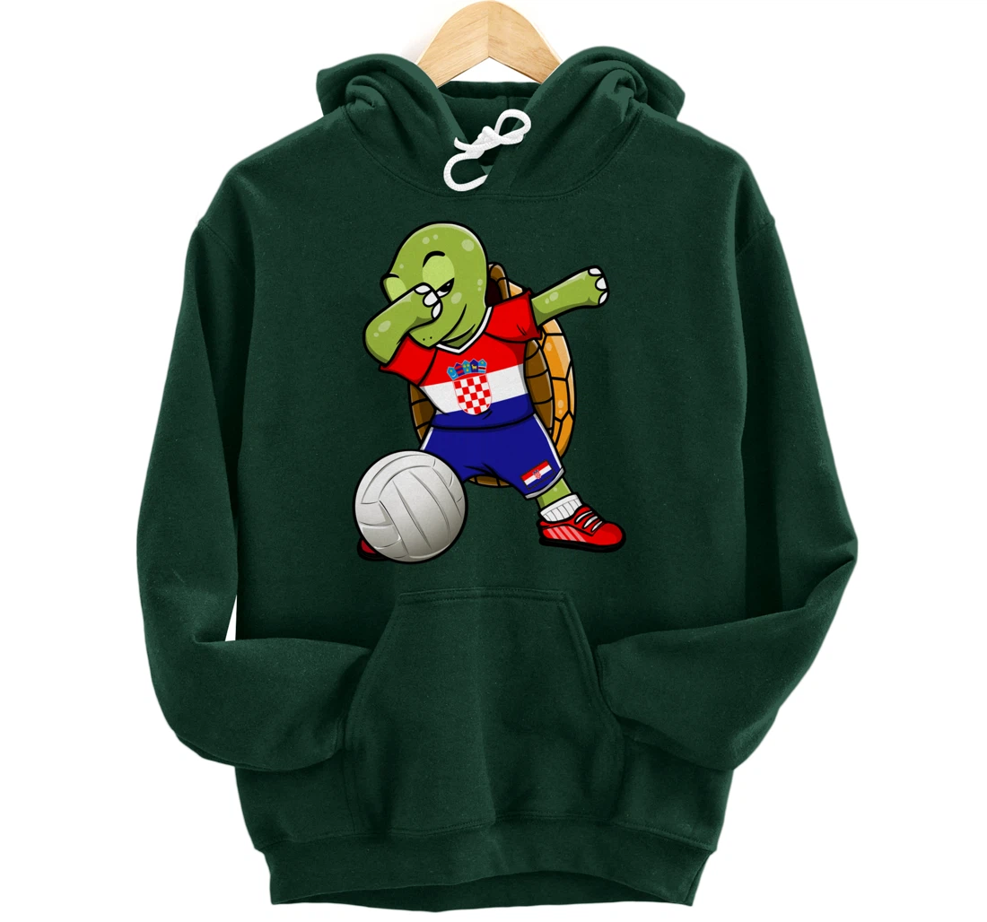 Dabbing Turtle Croatia Volleyball Fans Jersey Croatian Flag Pullover Hoodie