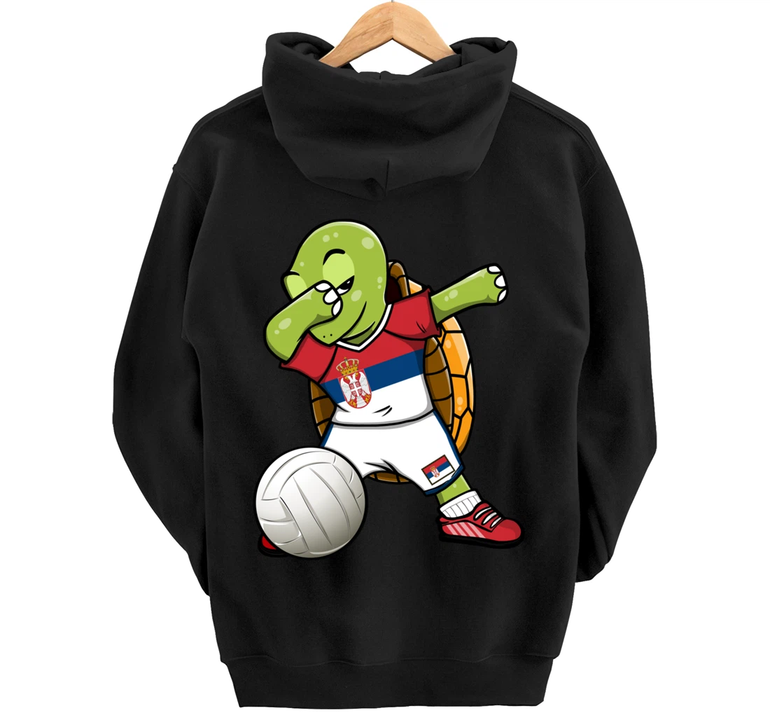 Dabbing Turtle Serbia Volleyball Fans Jersey Serbian Flag Pullover Hoodie