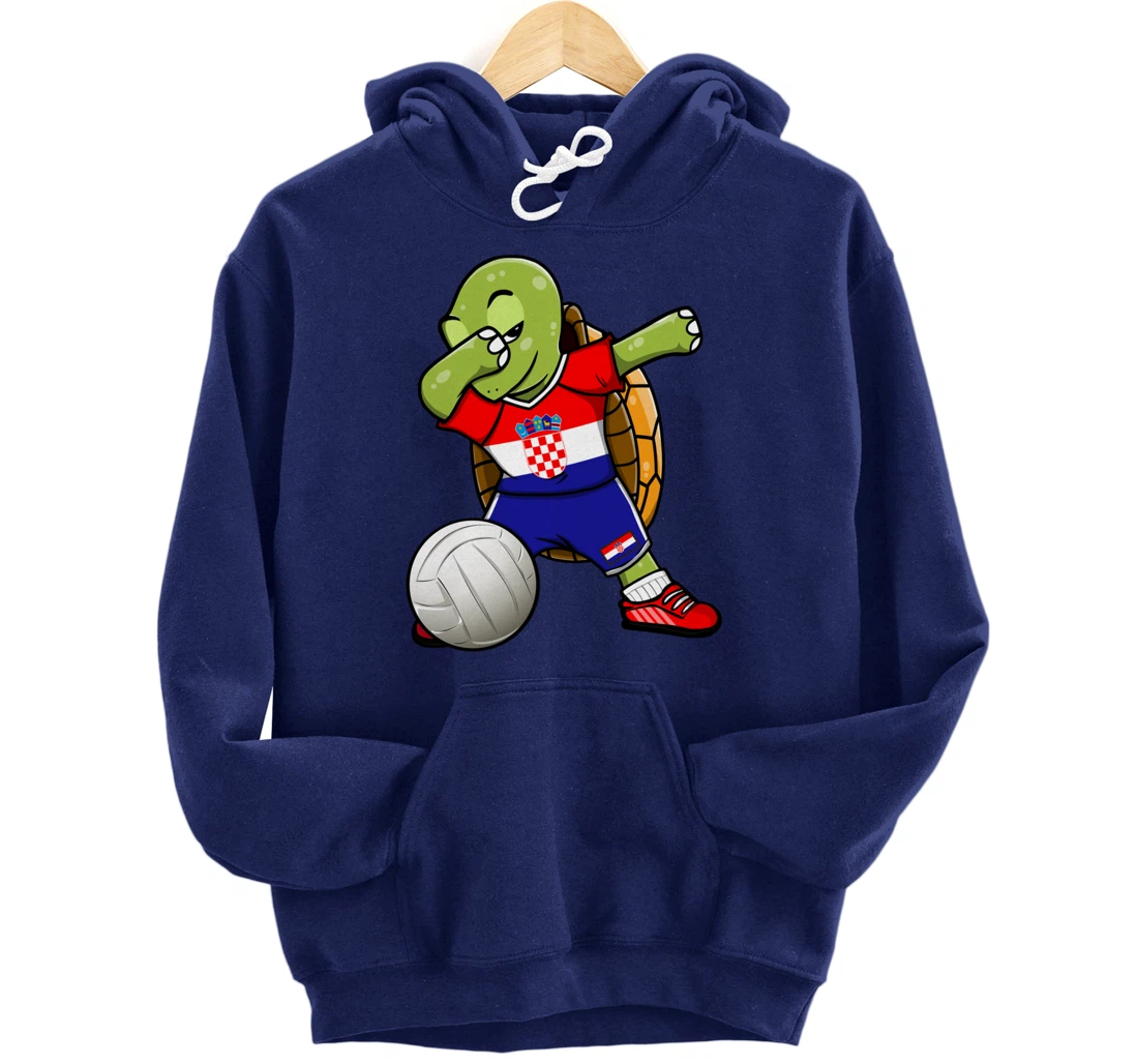 Dabbing Turtle Croatia Volleyball Fans Jersey Croatian Flag Pullover Hoodie