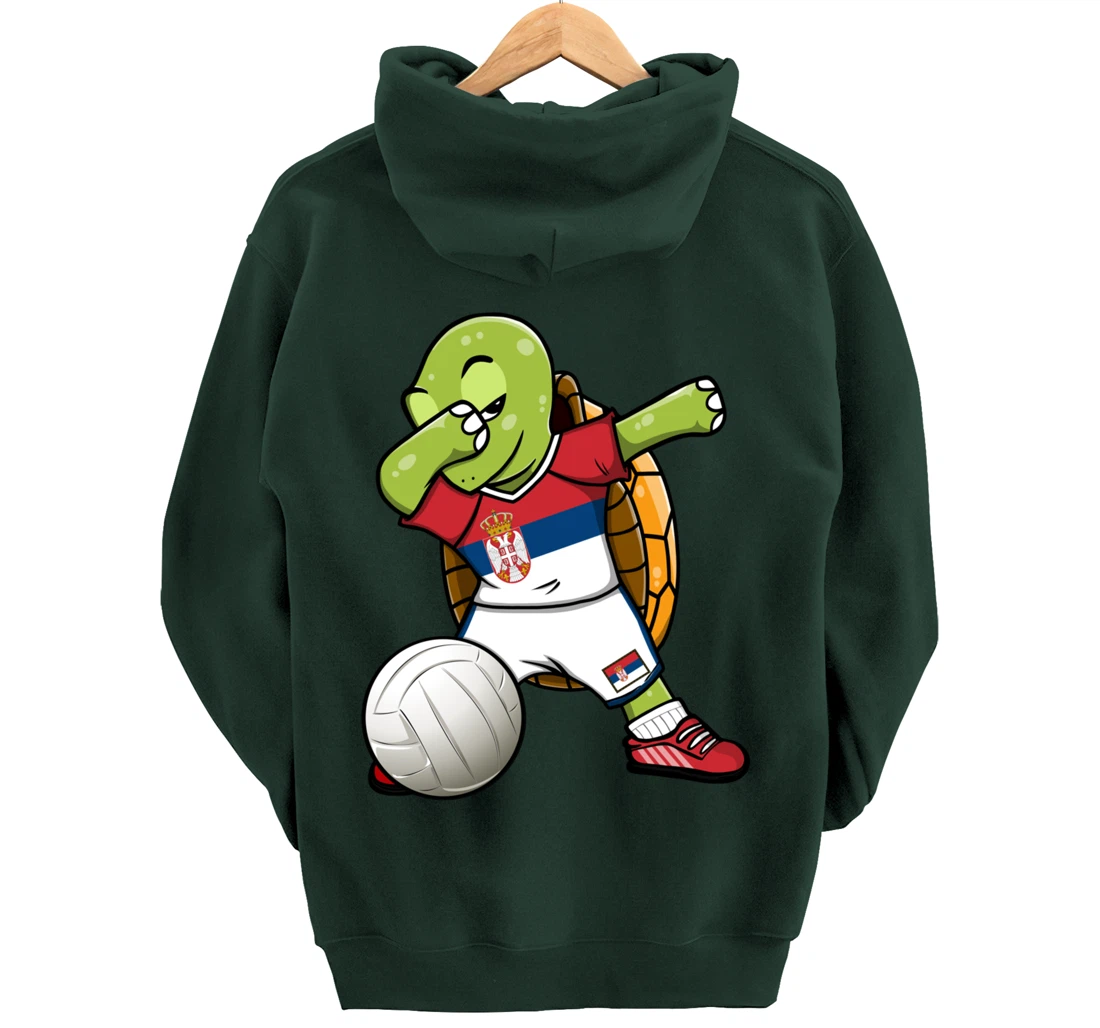 Dabbing Turtle Serbia Volleyball Fans Jersey Serbian Flag Pullover Hoodie