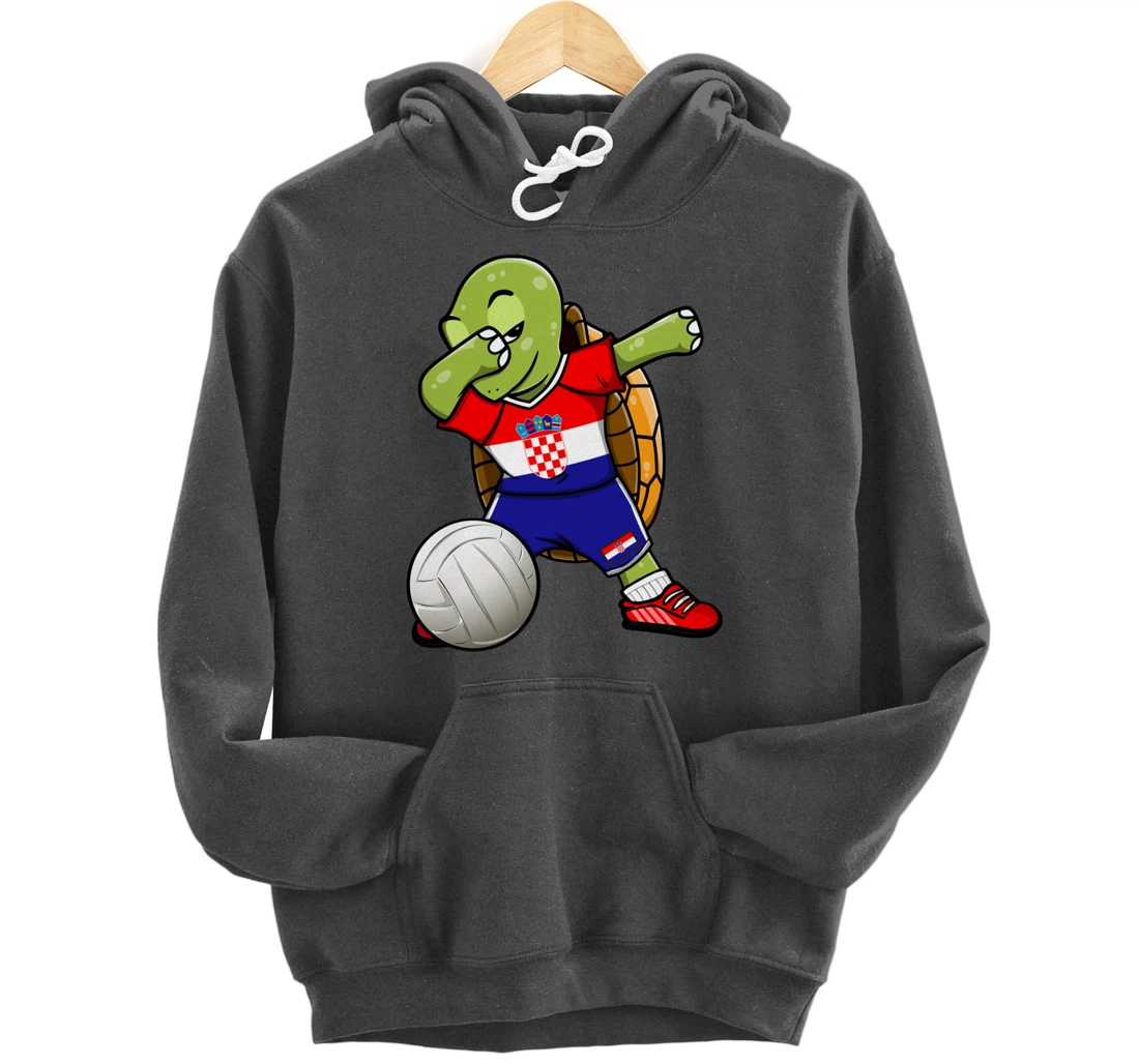 Dabbing Turtle Croatia Volleyball Fans Jersey Croatian Flag Pullover Hoodie