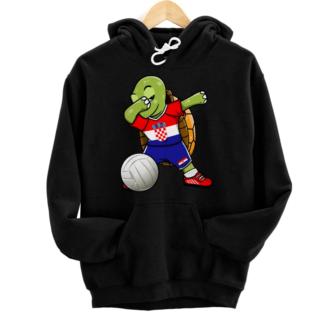 Dabbing Turtle Croatia Volleyball Fans Jersey Croatian Flag Pullover Hoodie