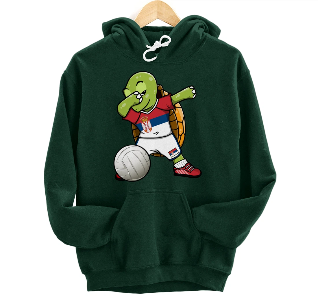 Dabbing Turtle Serbia Volleyball Fans Jersey Serbian Flag Pullover Hoodie