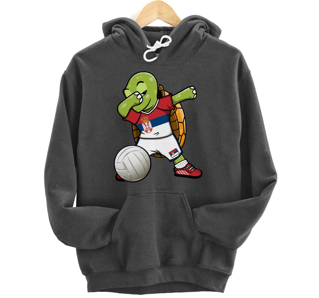 Dabbing Turtle Serbia Volleyball Fans Jersey Serbian Flag Pullover Hoodie
