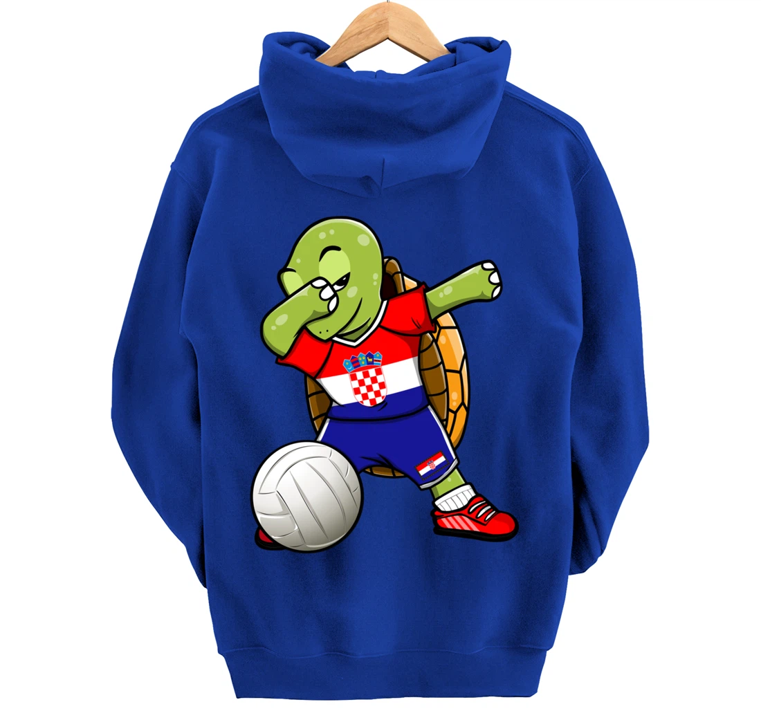 Dabbing Turtle Croatia Volleyball Fans Jersey Croatian Flag Pullover Hoodie