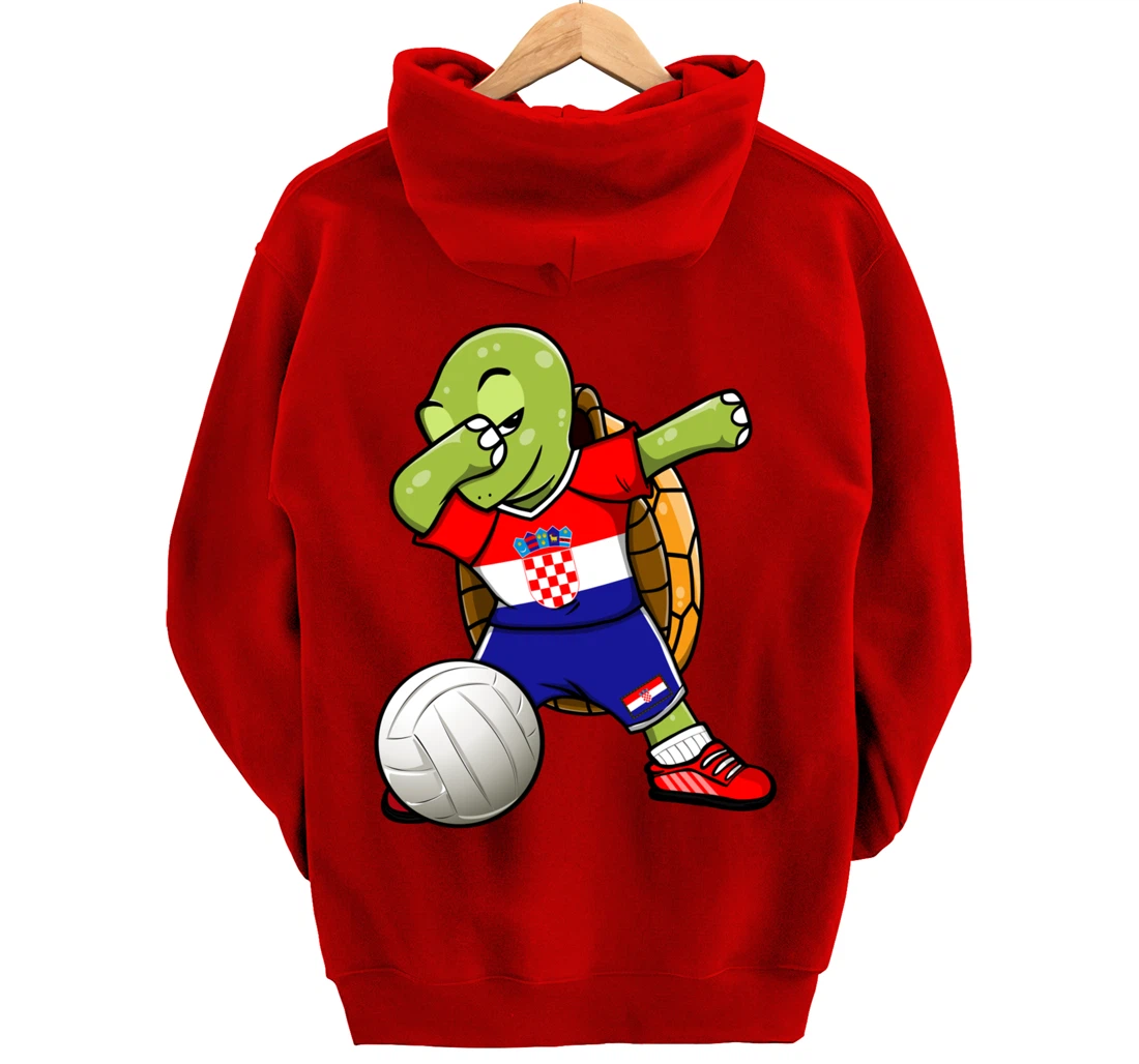 Dabbing Turtle Croatia Volleyball Fans Jersey Croatian Flag Pullover Hoodie