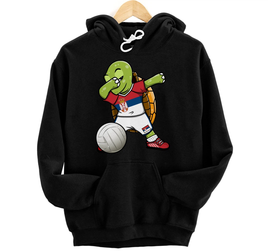 Dabbing Turtle Serbia Volleyball Fans Jersey Serbian Flag Pullover Hoodie