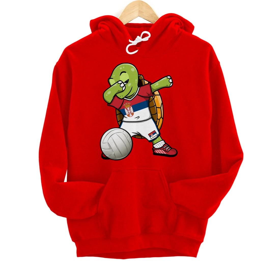 Dabbing Turtle Serbia Volleyball Fans Jersey Serbian Flag Pullover Hoodie