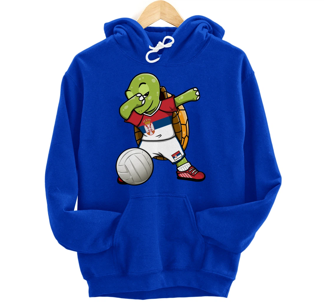 Dabbing Turtle Serbia Volleyball Fans Jersey Serbian Flag Pullover Hoodie