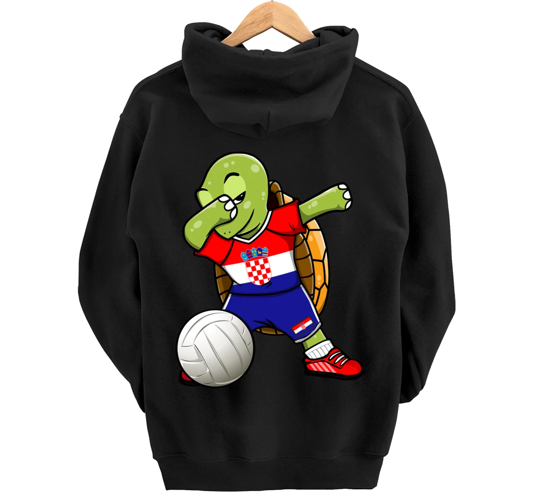 Dabbing Turtle Croatia Volleyball Fans Jersey Croatian Flag Pullover Hoodie