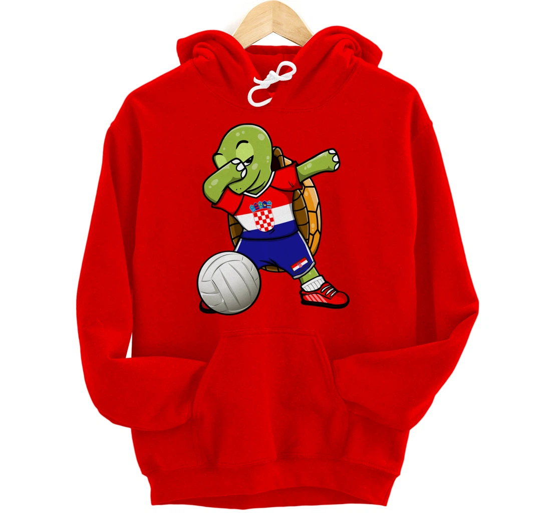 Dabbing Turtle Croatia Volleyball Fans Jersey Croatian Flag Pullover Hoodie