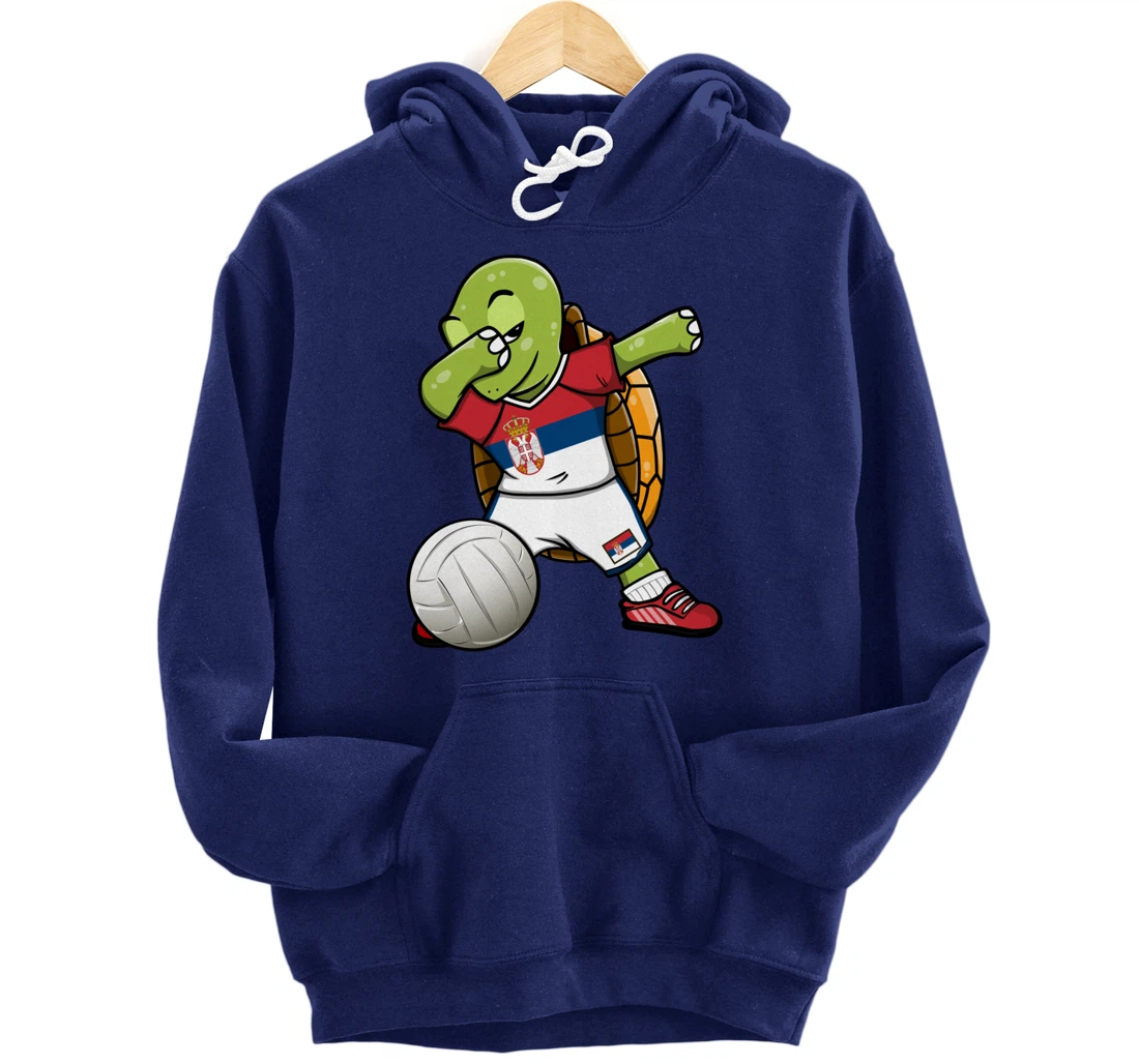 Dabbing Turtle Serbia Volleyball Fans Jersey Serbian Flag Pullover Hoodie