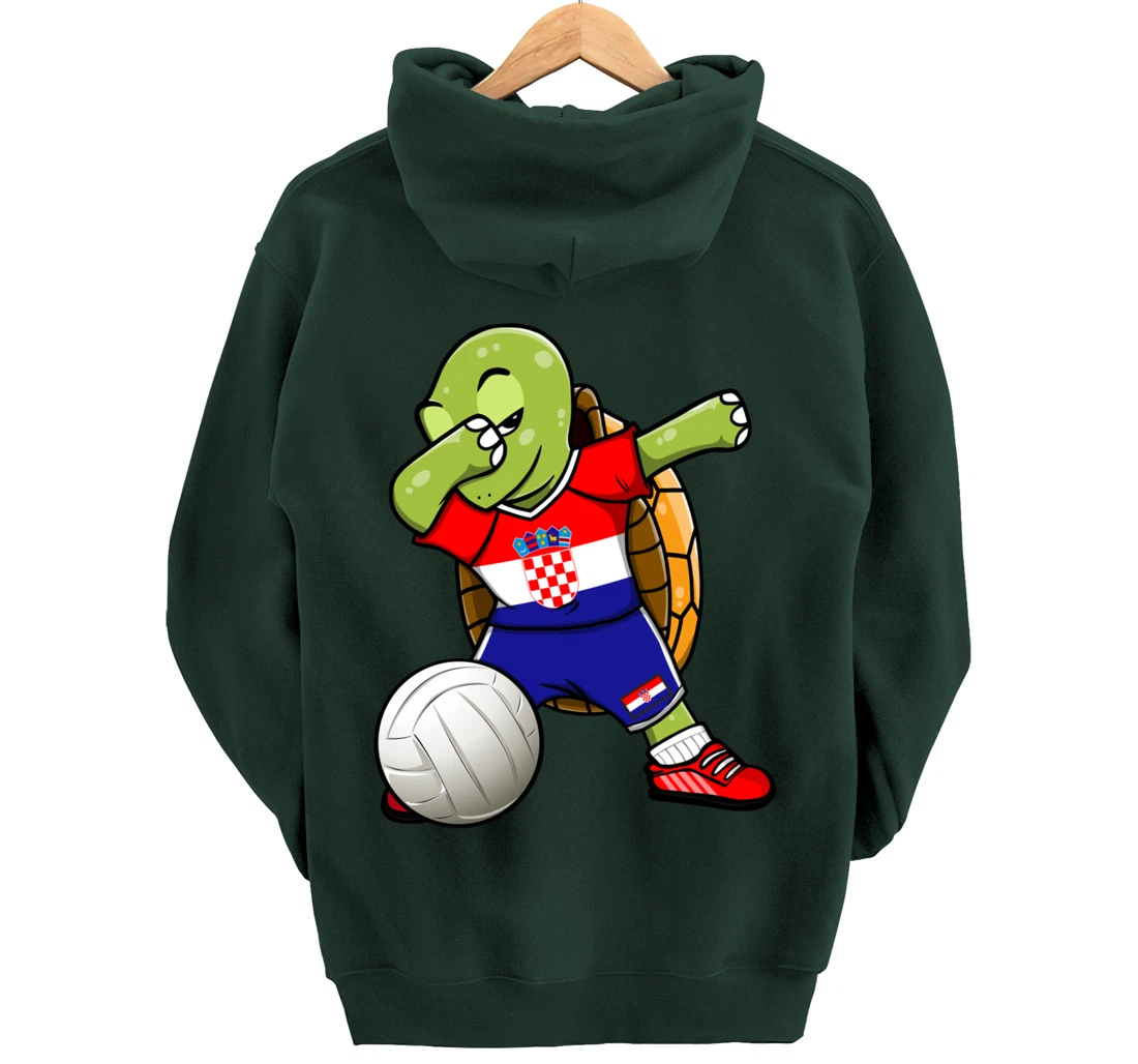 Dabbing Turtle Croatia Volleyball Fans Jersey Croatian Flag Pullover Hoodie