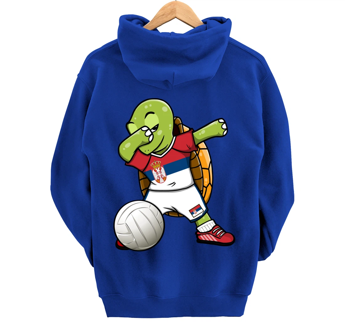 Dabbing Turtle Serbia Volleyball Fans Jersey Serbian Flag Pullover Hoodie