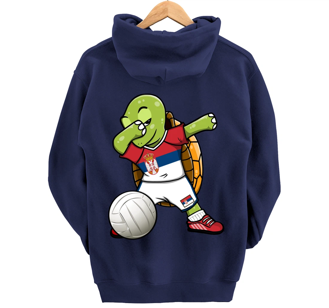 Dabbing Turtle Serbia Volleyball Fans Jersey Serbian Flag Pullover Hoodie