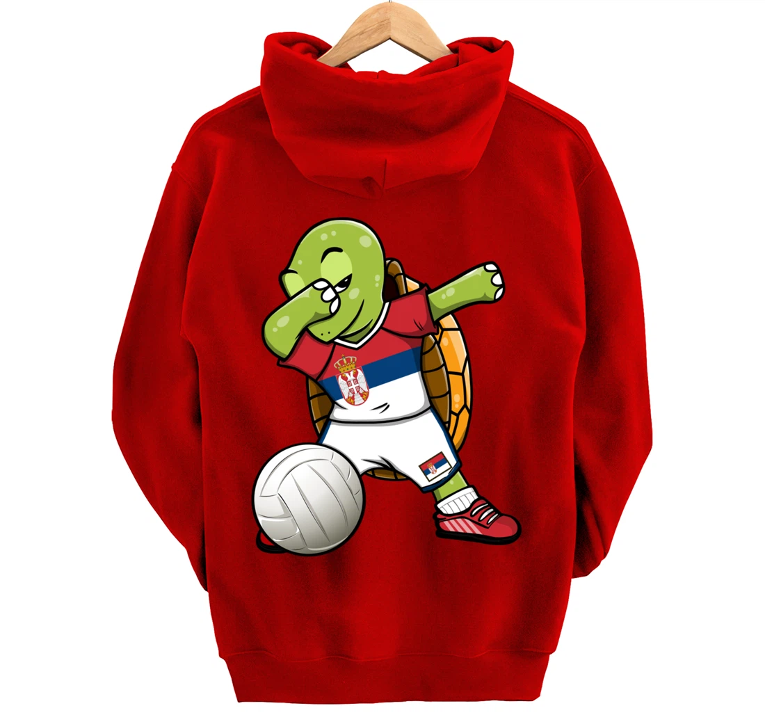 Dabbing Turtle Serbia Volleyball Fans Jersey Serbian Flag Pullover Hoodie