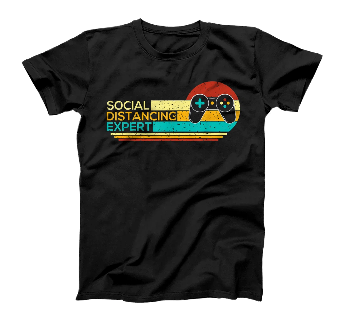 Social Distancing Expert Funny Gaming Vintage Video Gamer T-Shirt