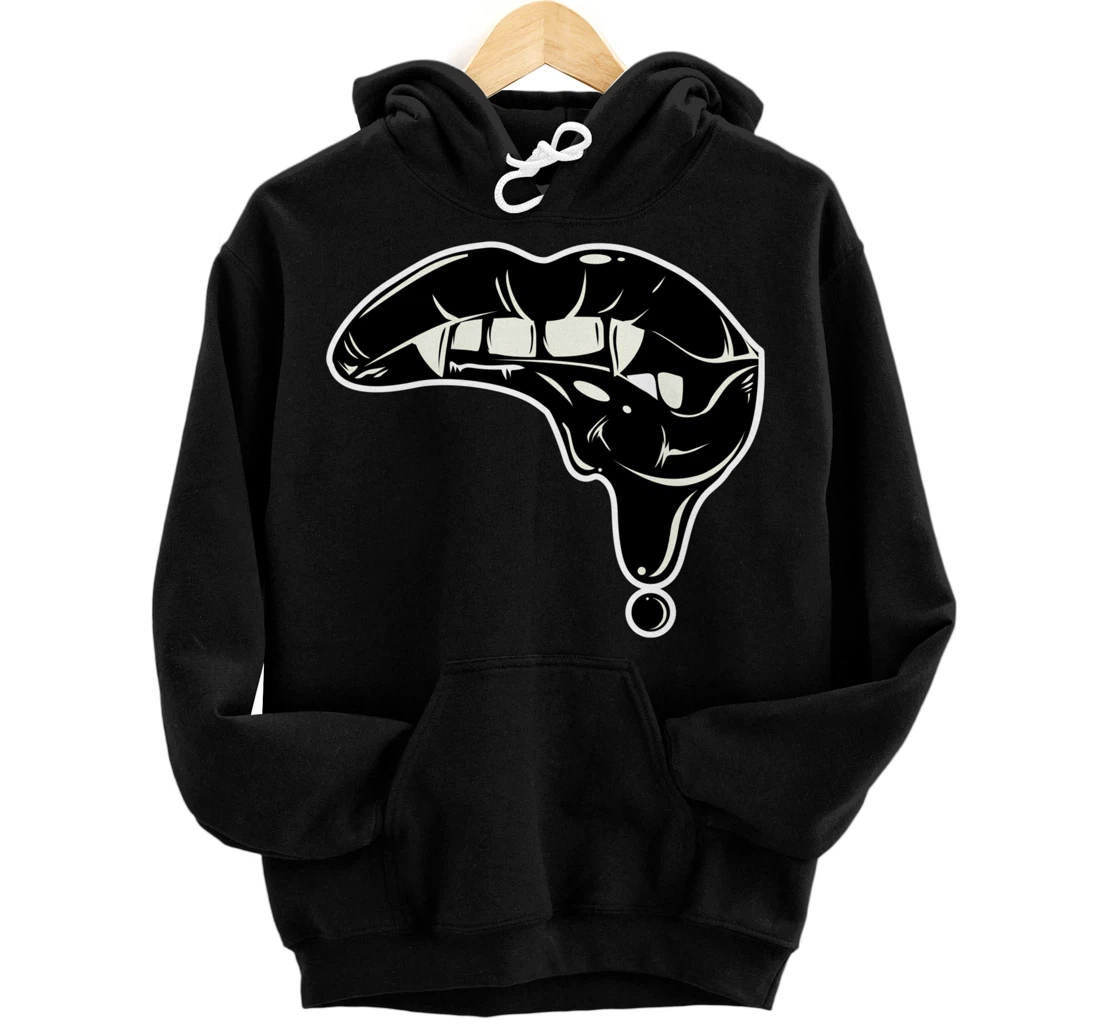 Sexy Lips and Fangs Hoodie, Vampire Bite Hoodie, Blood Hoodi Pullover Hoodie