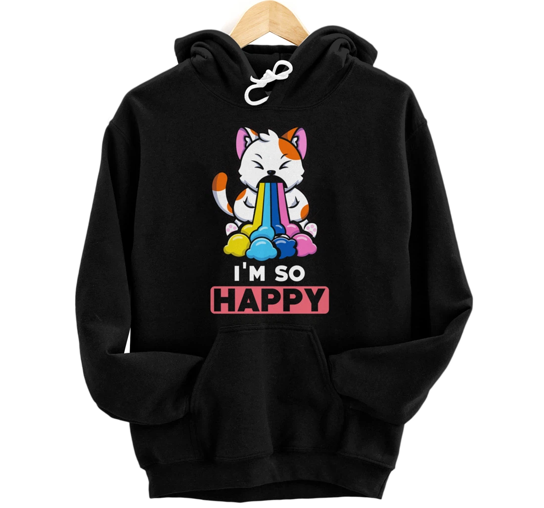 Kawaii funny Animals - Im so Happy - Cat Pullover Hoodie