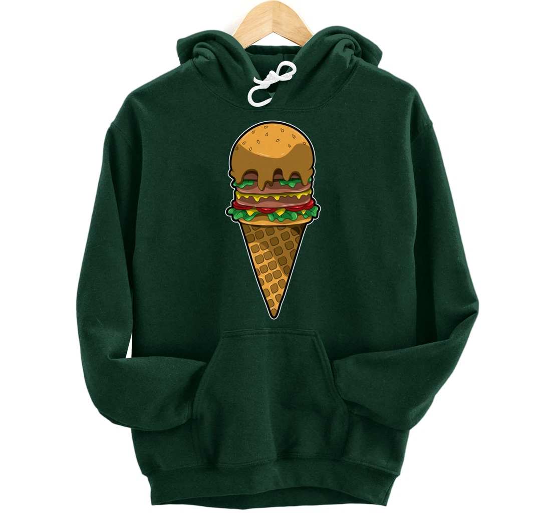 Cute Burger Icecream Cone Fast Food Fun Kawaii Illustration Pullover Hoodie