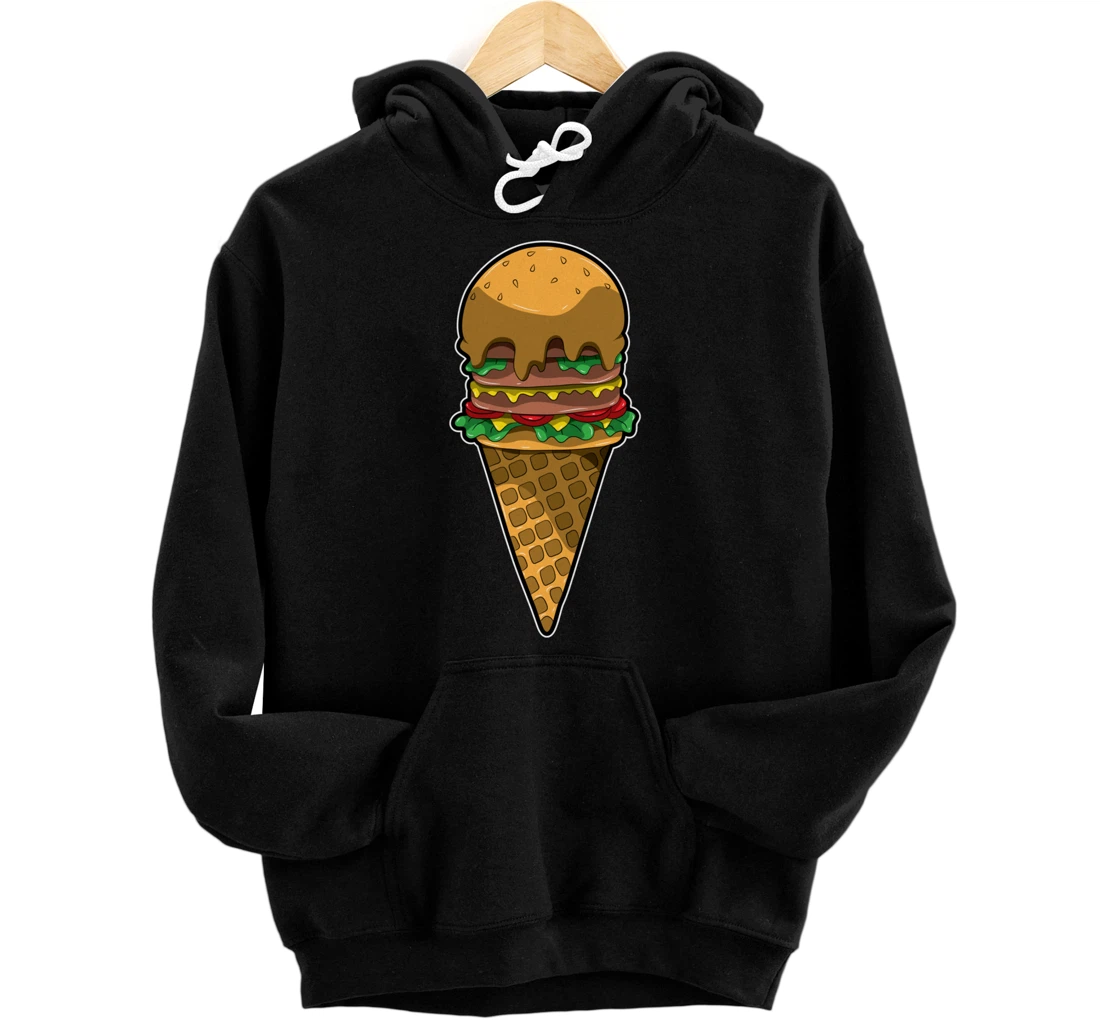 Cute Burger Icecream Cone Fast Food Fun Kawaii Illustration Pullover Hoodie