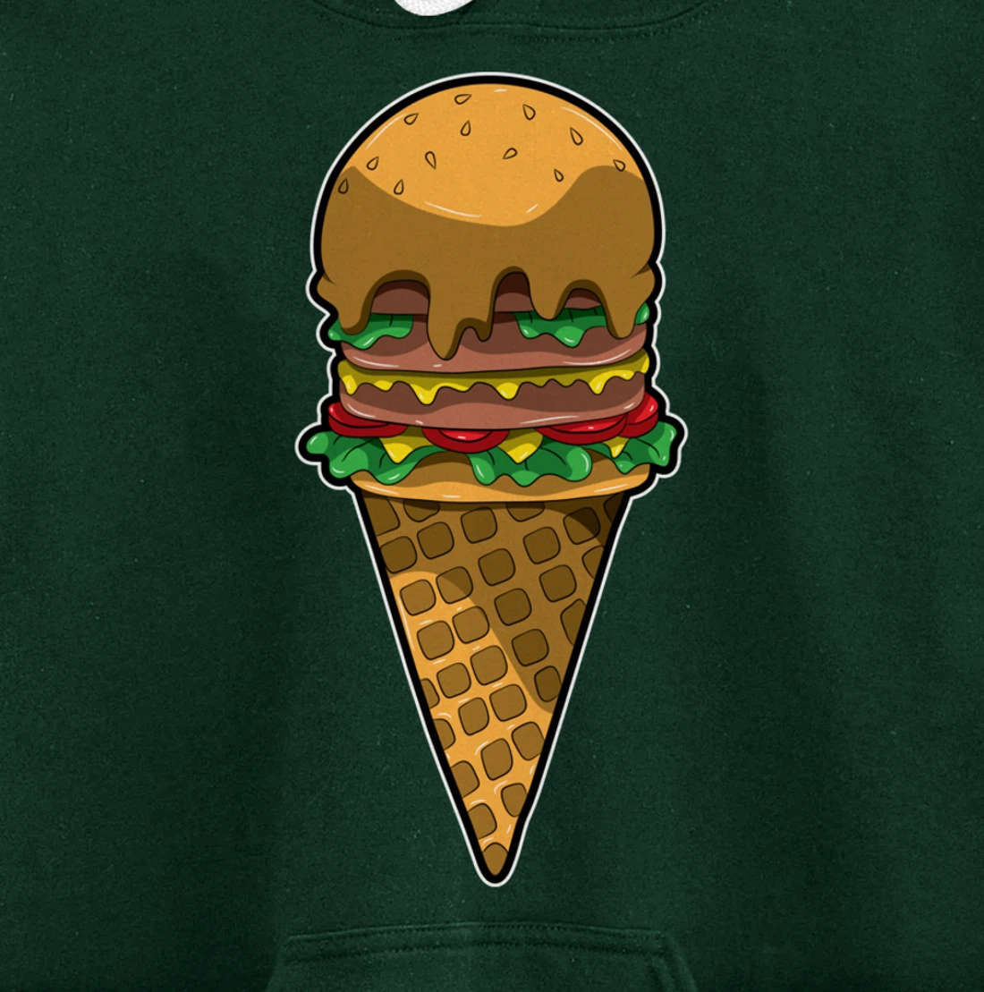 Cute Burger Icecream Cone Fast Food Fun Kawaii Illustration Pullover Hoodie