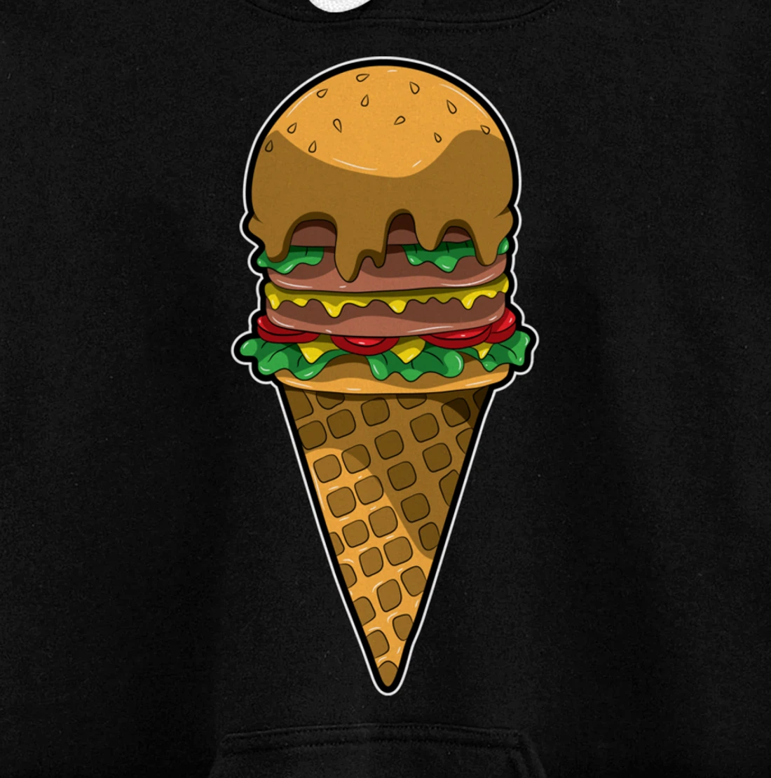 Cute Burger Icecream Cone Fast Food Fun Kawaii Illustration Pullover Hoodie