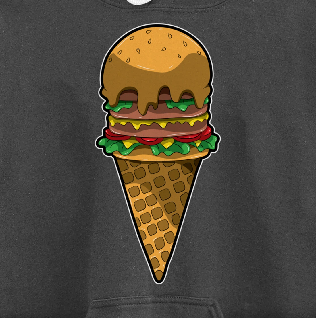 Cute Burger Icecream Cone Fast Food Fun Kawaii Illustration Pullover Hoodie