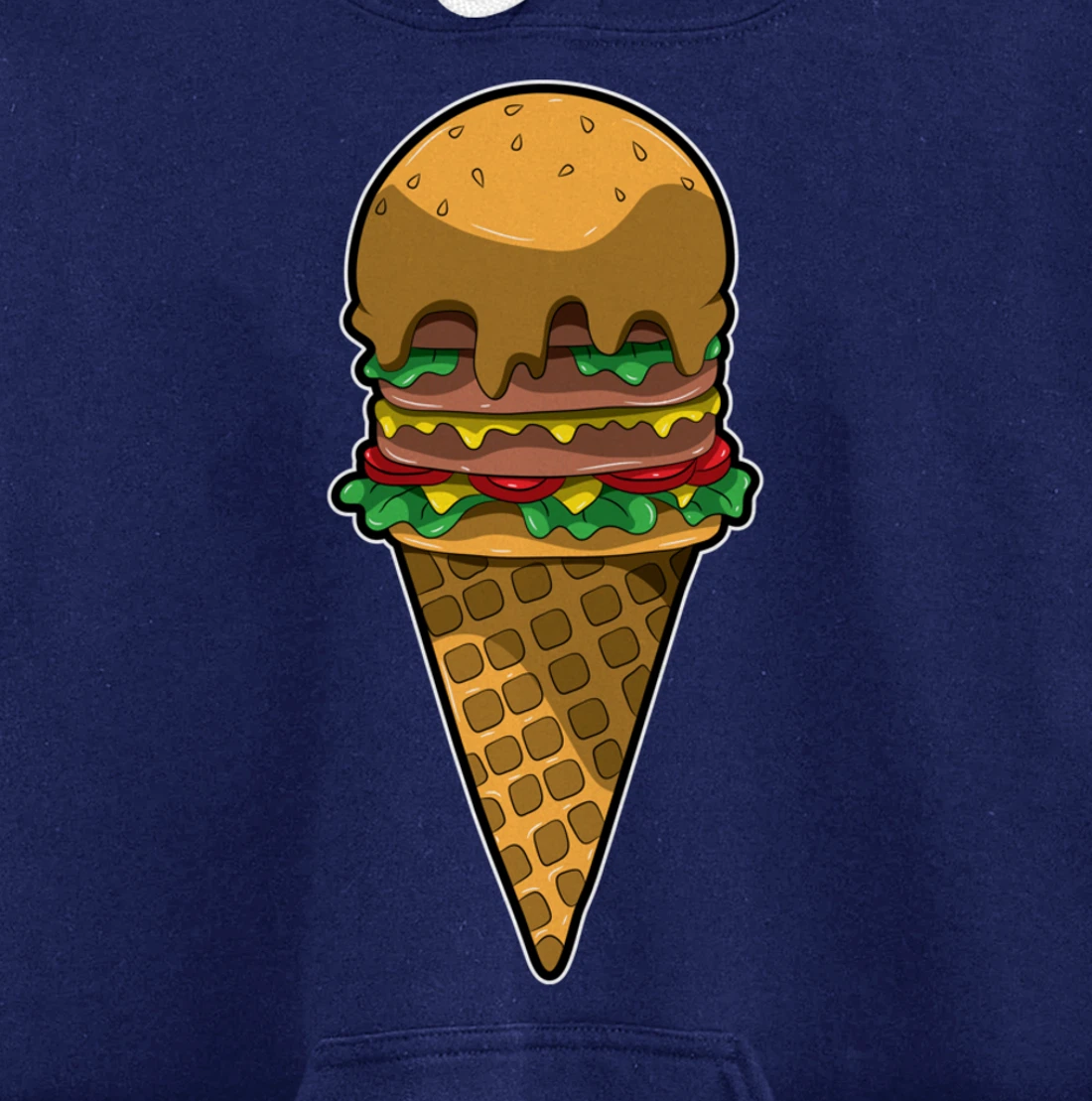 Cute Burger Icecream Cone Fast Food Fun Kawaii Illustration Pullover Hoodie