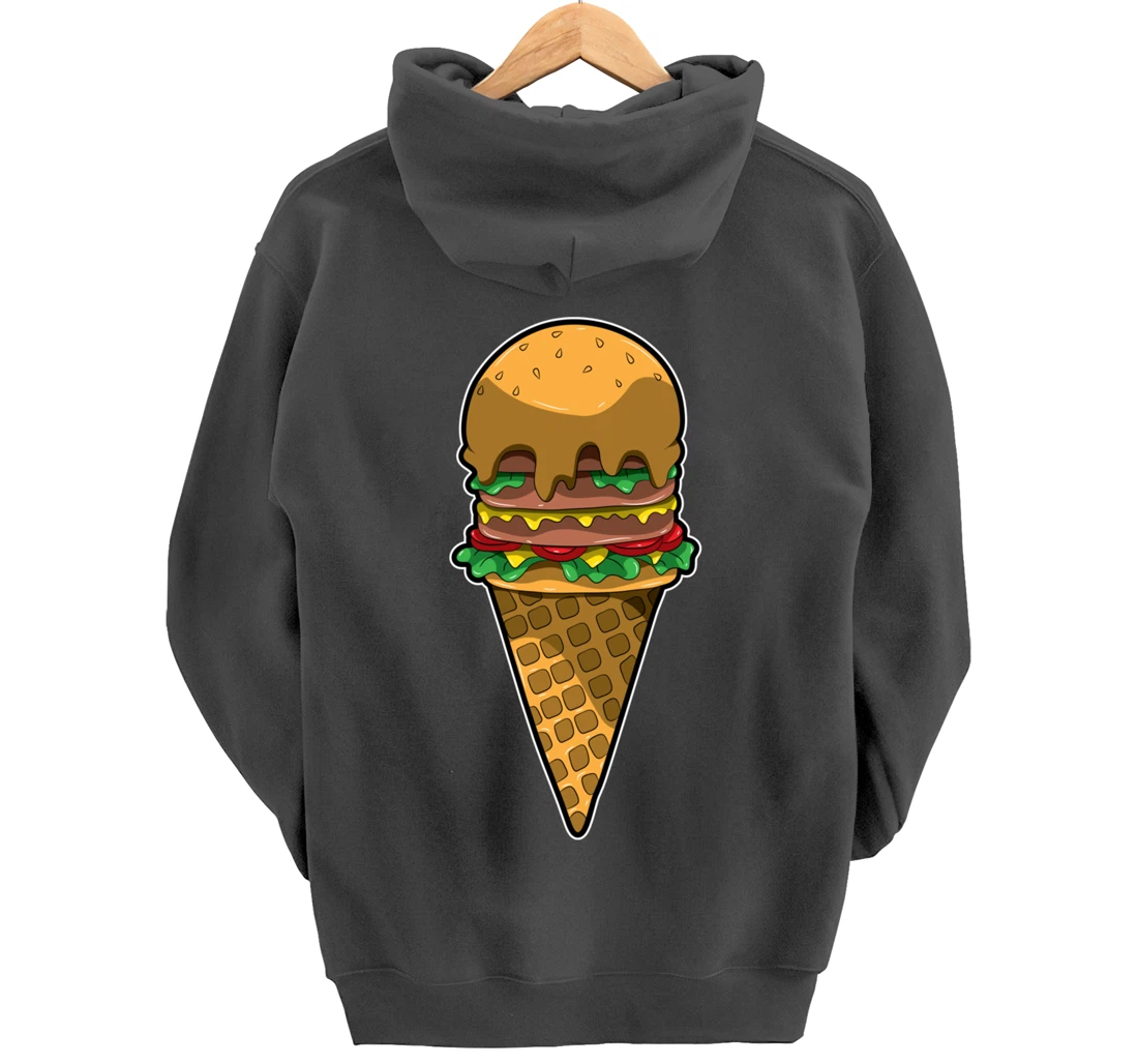 Cute Burger Icecream Cone Fast Food Fun Kawaii Illustration Pullover Hoodie