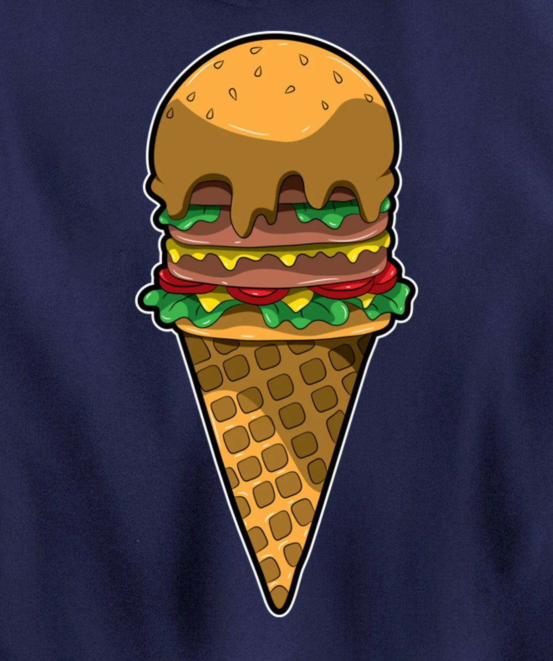 Cute Burger Icecream Cone Fast Food Fun Kawaii Illustration Pullover Hoodie