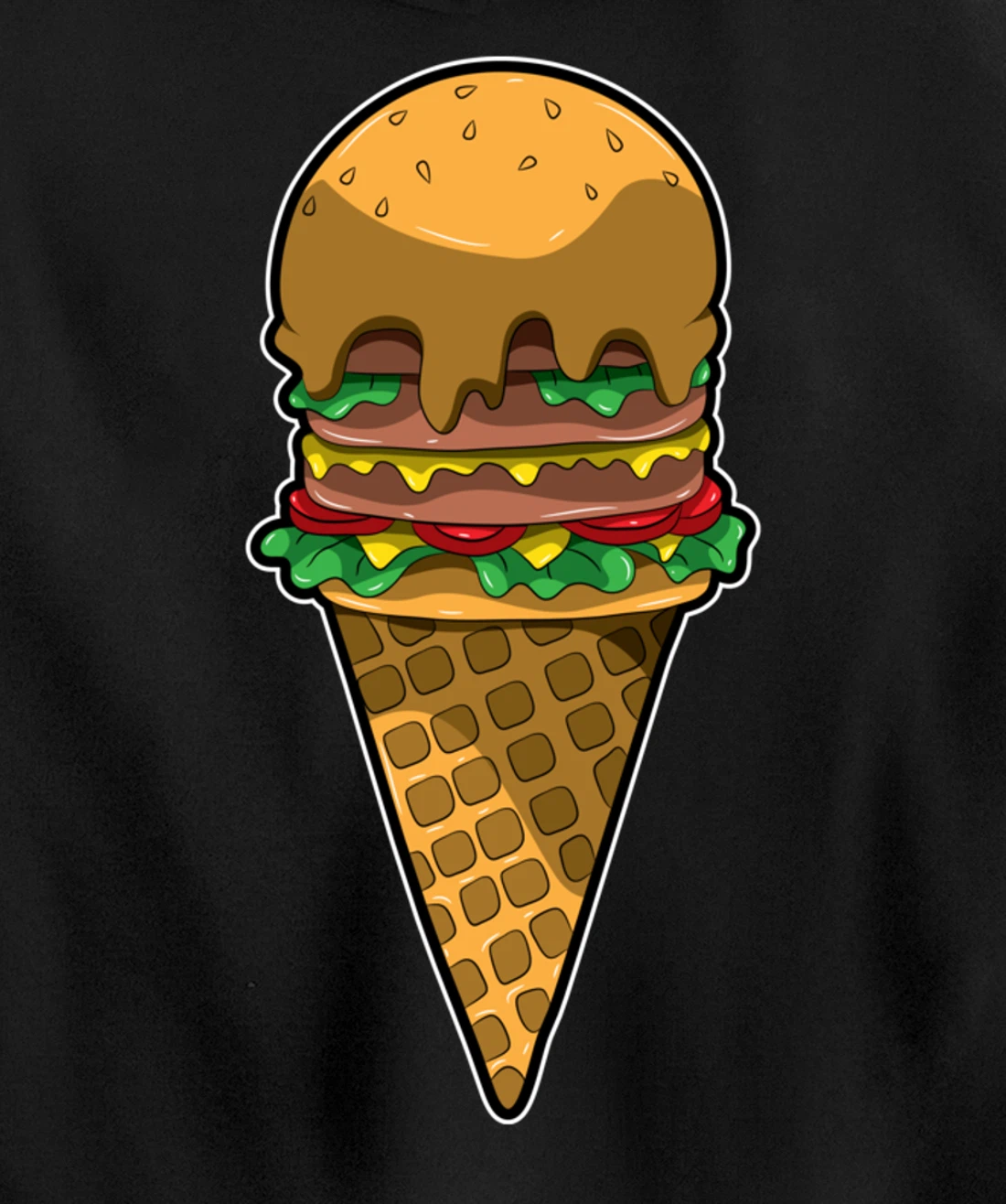 Cute Burger Icecream Cone Fast Food Fun Kawaii Illustration Pullover Hoodie