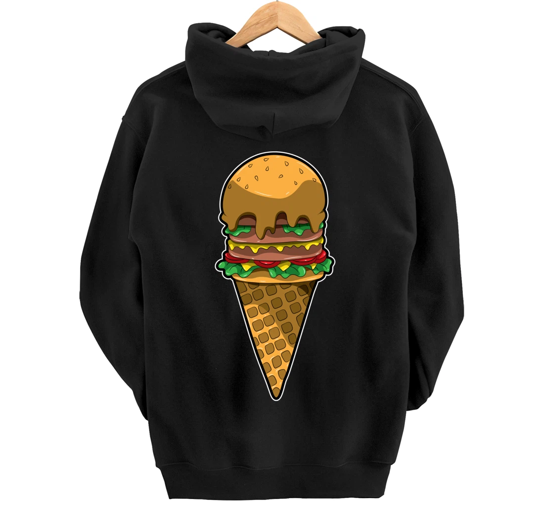 Cute Burger Icecream Cone Fast Food Fun Kawaii Illustration Pullover Hoodie