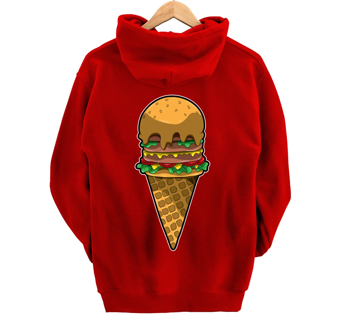 Cute Burger Icecream Cone Fast Food Fun Kawaii Illustration Pullover Hoodie