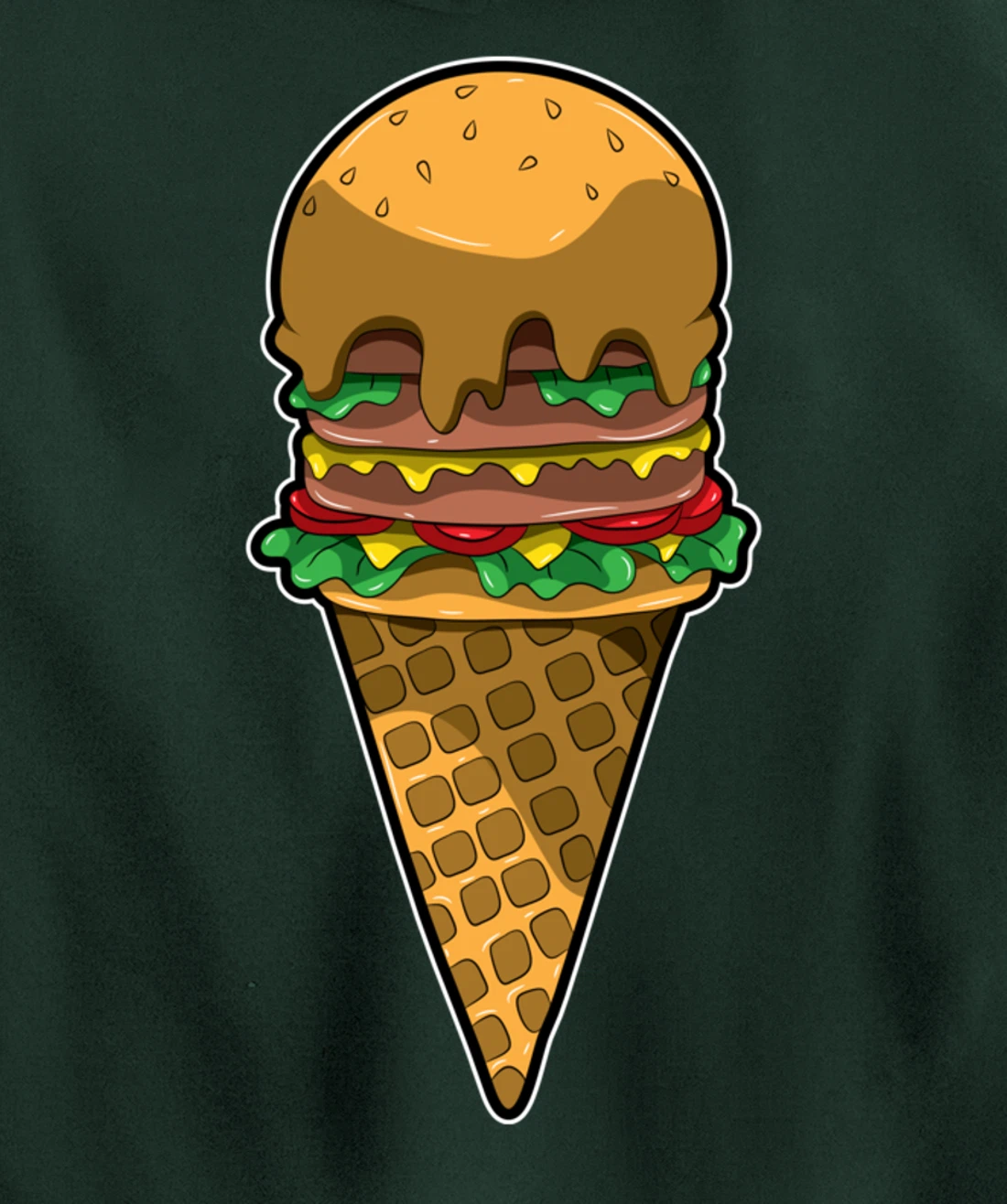 Cute Burger Icecream Cone Fast Food Fun Kawaii Illustration Pullover Hoodie
