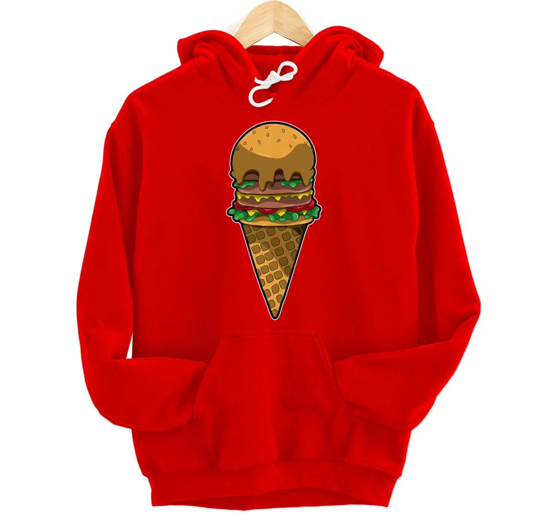 Cute Burger Icecream Cone Fast Food Fun Kawaii Illustration Pullover Hoodie