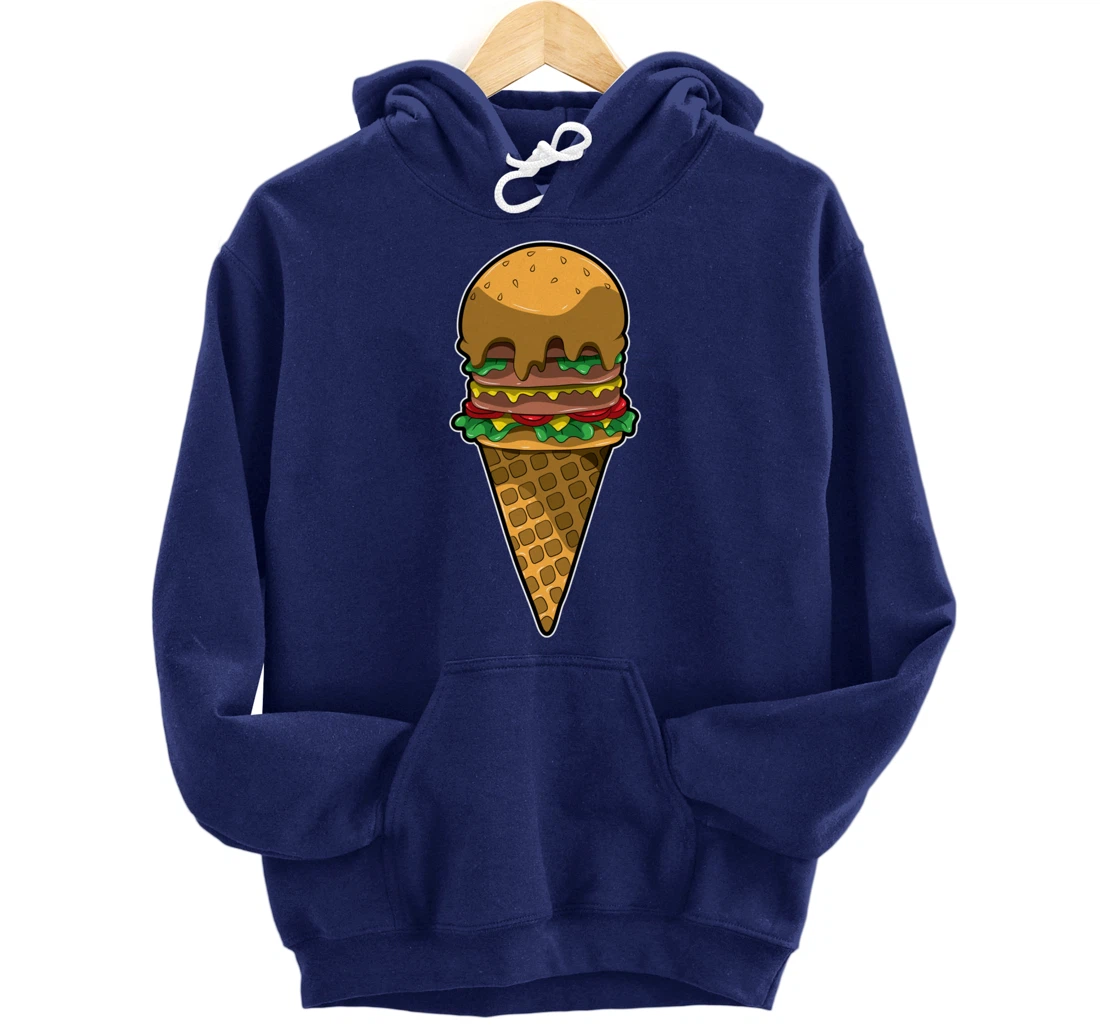 Cute Burger Icecream Cone Fast Food Fun Kawaii Illustration Pullover Hoodie