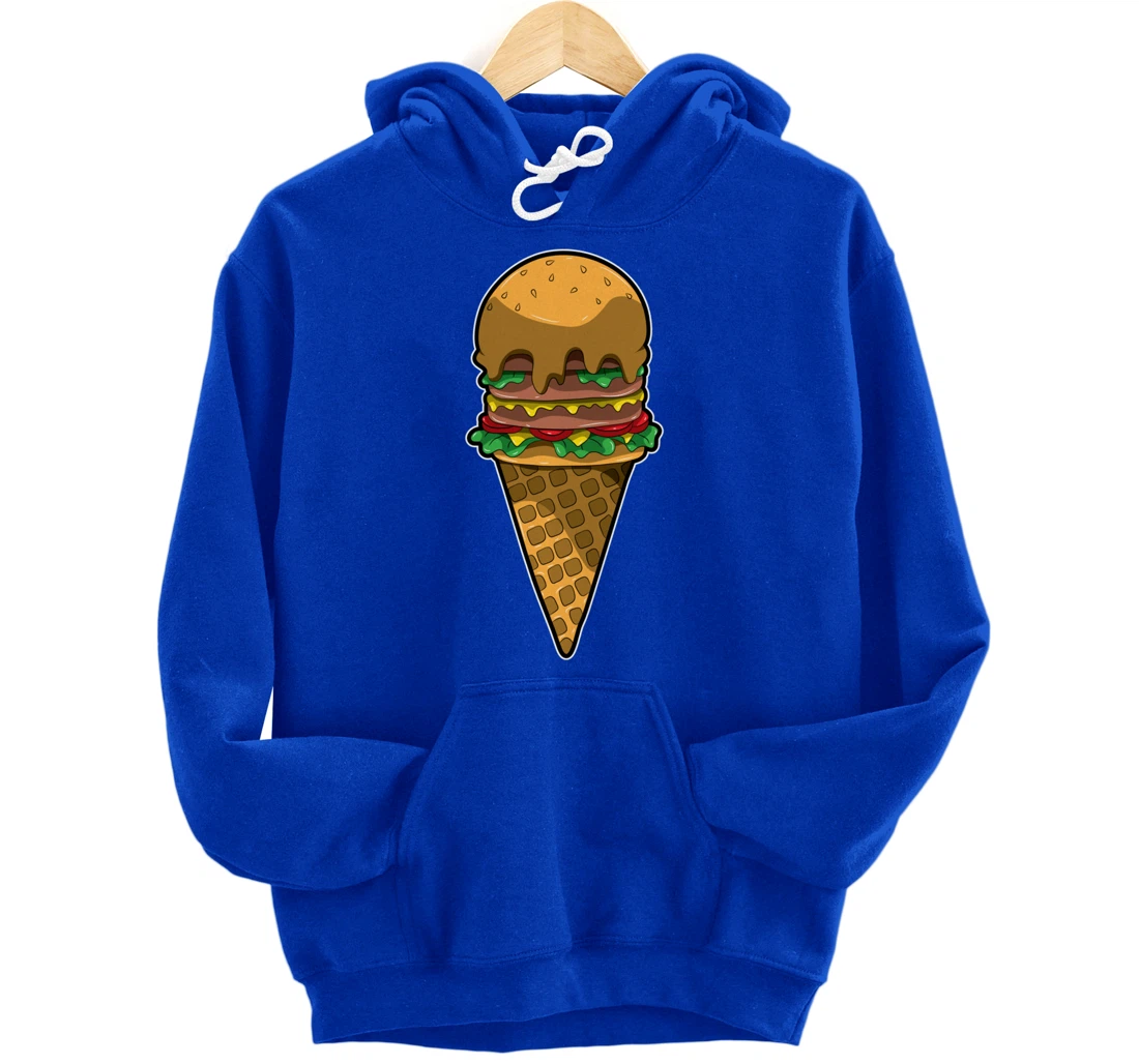 Cute Burger Icecream Cone Fast Food Fun Kawaii Illustration Pullover Hoodie