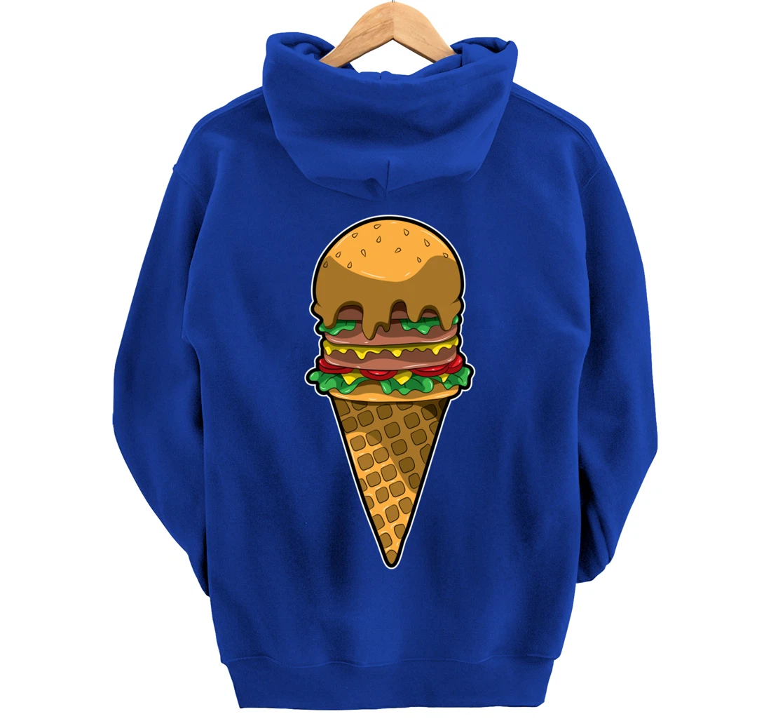 Cute Burger Icecream Cone Fast Food Fun Kawaii Illustration Pullover Hoodie