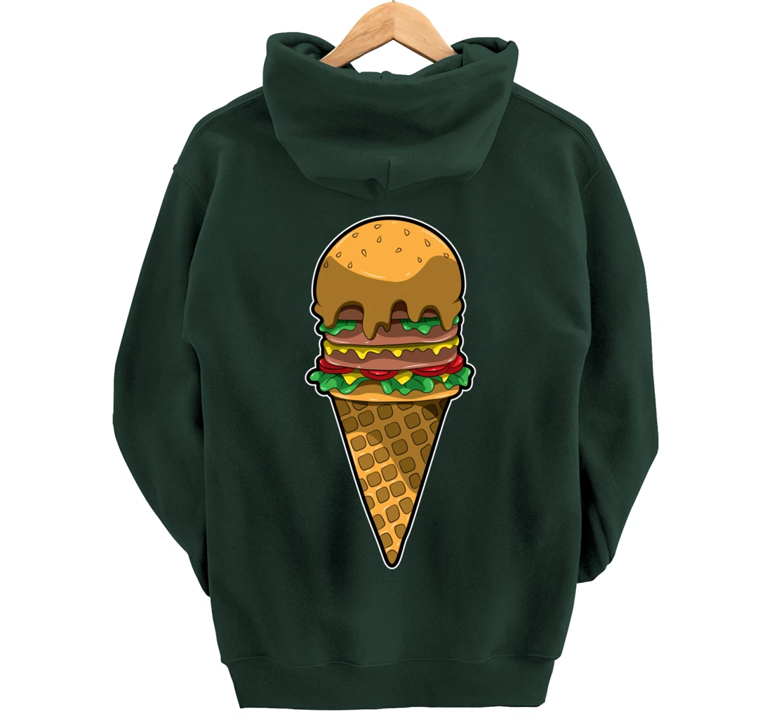Cute Burger Icecream Cone Fast Food Fun Kawaii Illustration Pullover Hoodie