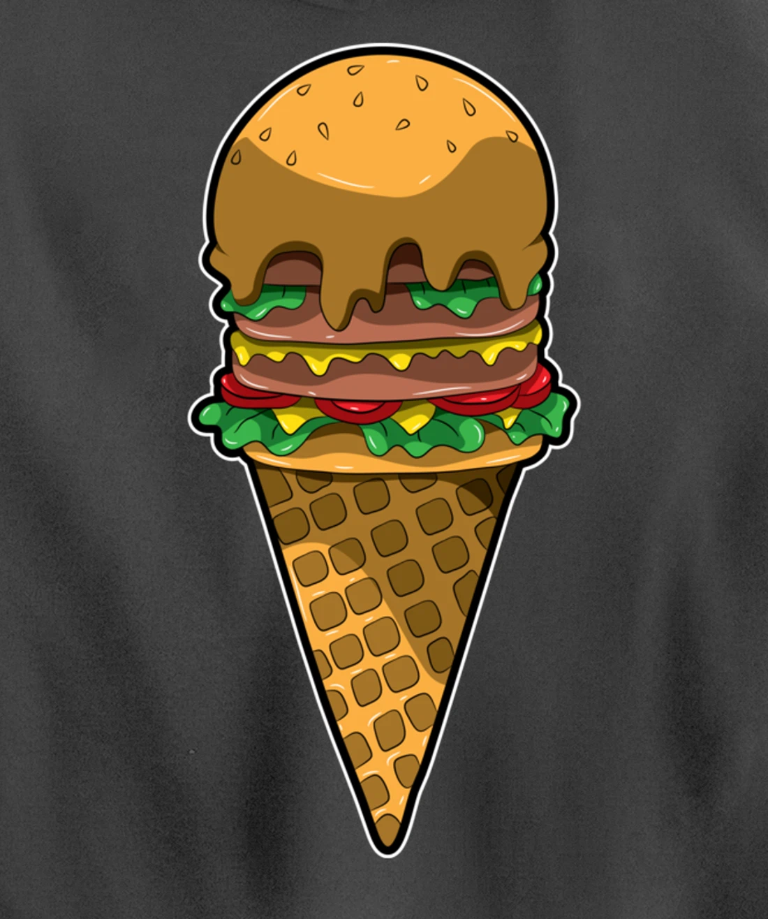 Cute Burger Icecream Cone Fast Food Fun Kawaii Illustration Pullover Hoodie