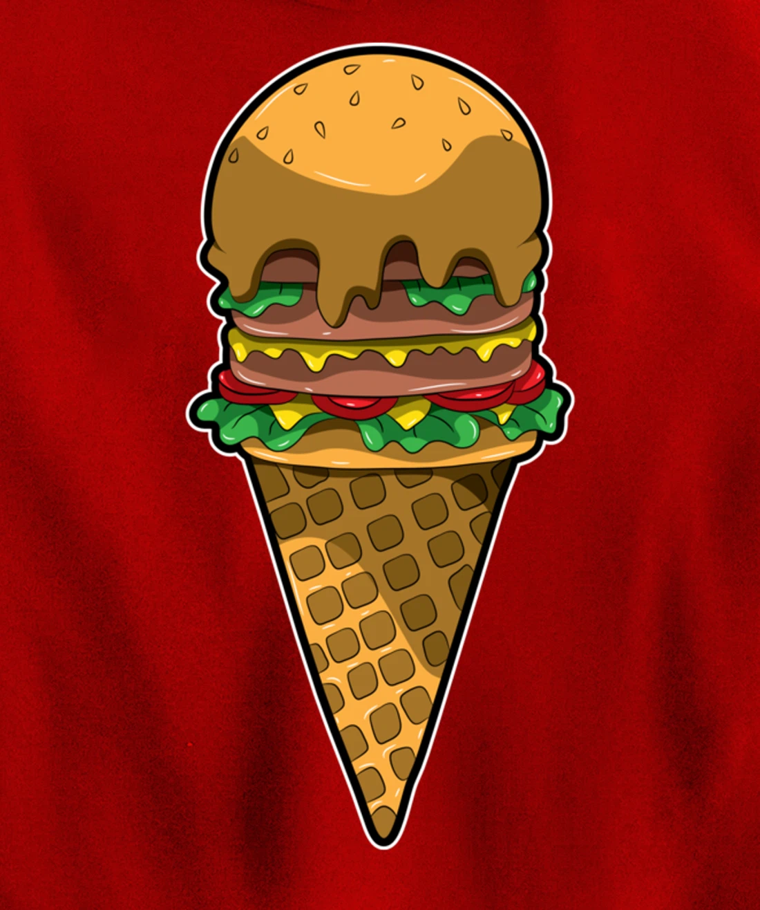Cute Burger Icecream Cone Fast Food Fun Kawaii Illustration Pullover Hoodie