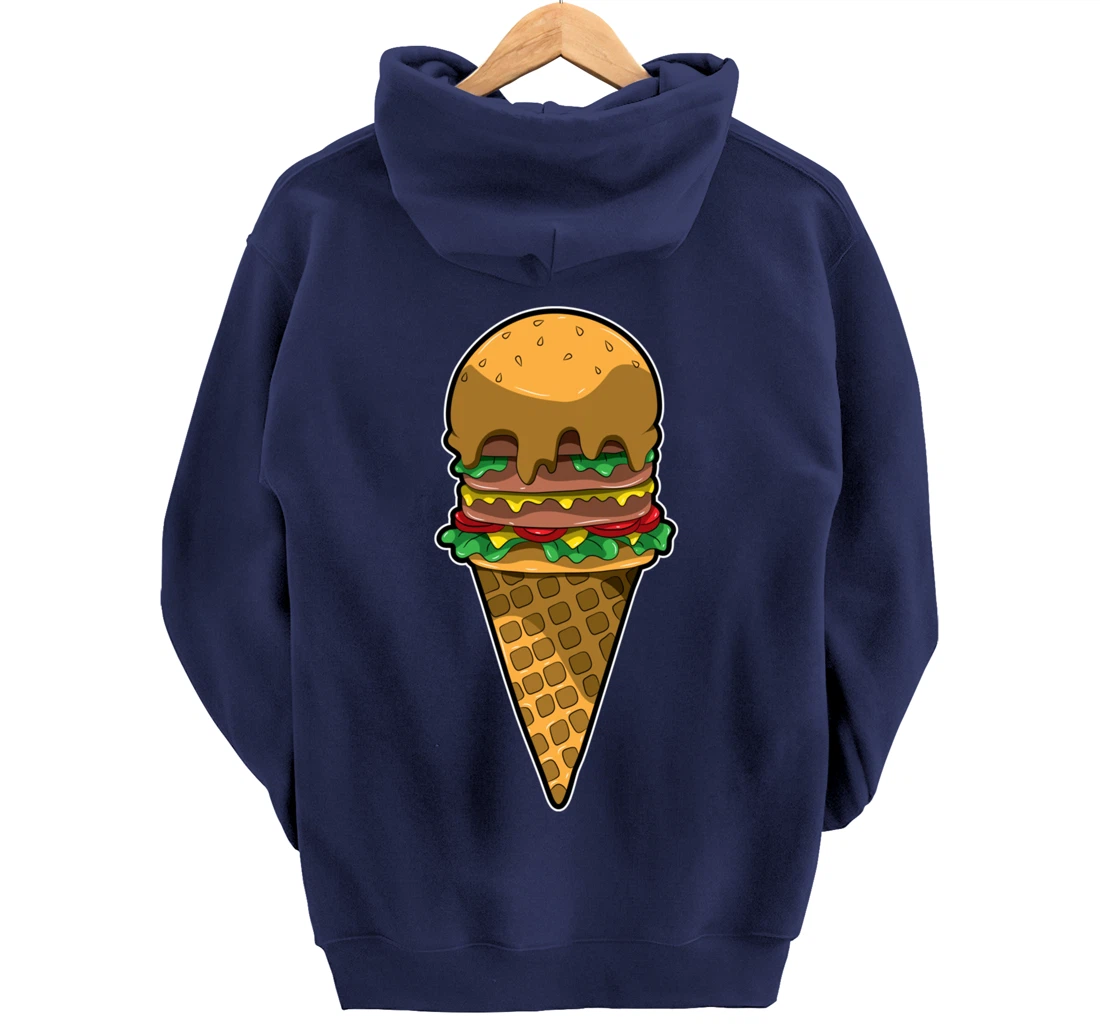 Cute Burger Icecream Cone Fast Food Fun Kawaii Illustration Pullover Hoodie