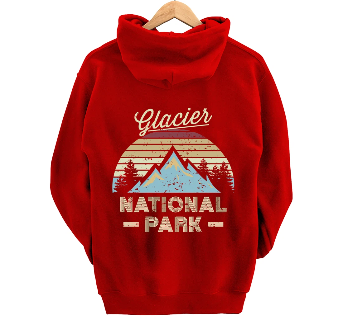 GLACIER NATIONAL PARK Vintage Sunset Love Hiking Camping Pullover Hoodie